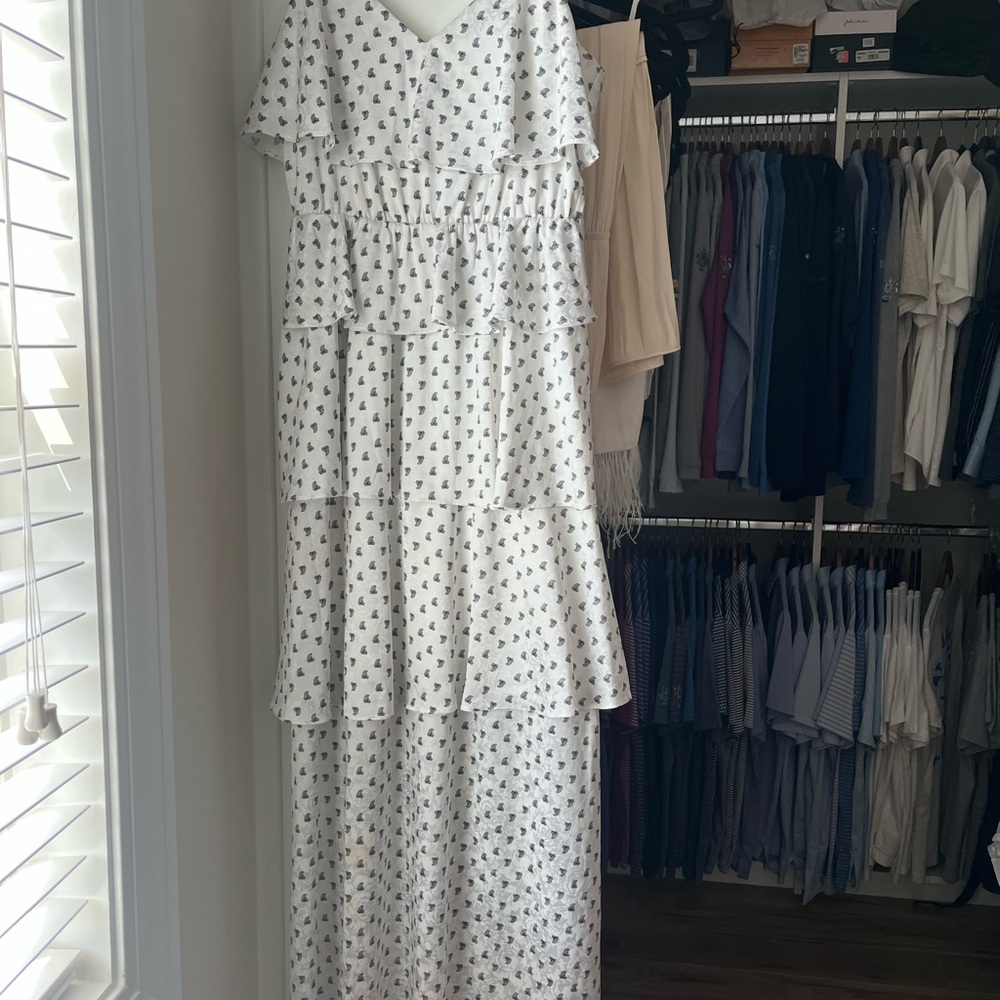 Avec Les Filles White and Black Tiered Maxi Dress